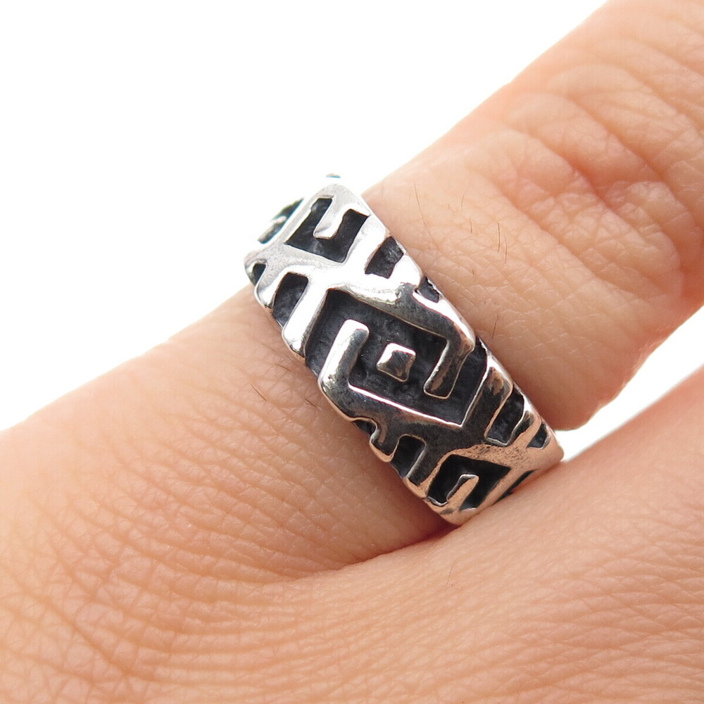 SUNWEST 925 Sterling Silver Vintage Modernist Maze Oxidized Band Ring Size 5
